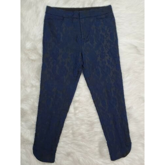 Soft Surroundings Womens Brocade Floral Straight Leg Pants Black Blue Size 10 - Picture 1 of 11